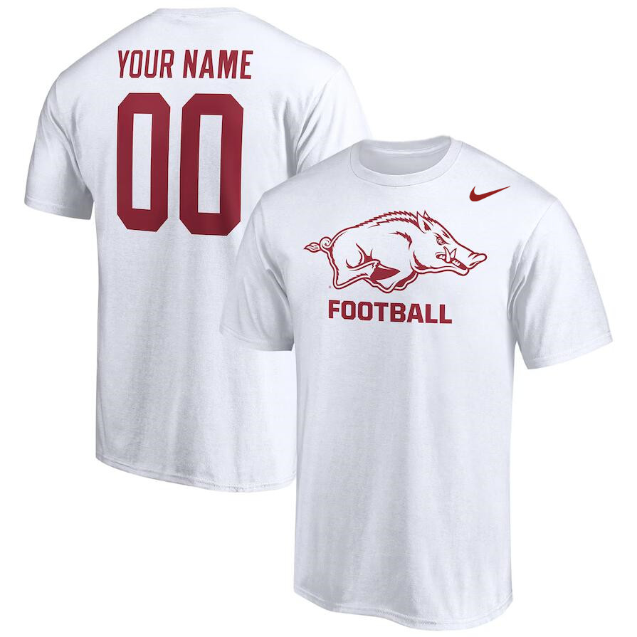 Custom Arkansas Razorbacks Name And Number College Tshirt-White - Click Image to Close